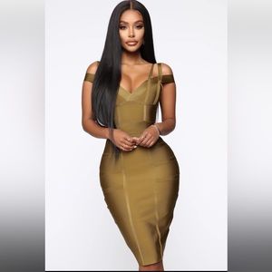LANSA BANDAGE DRESS - OLIVE - XL